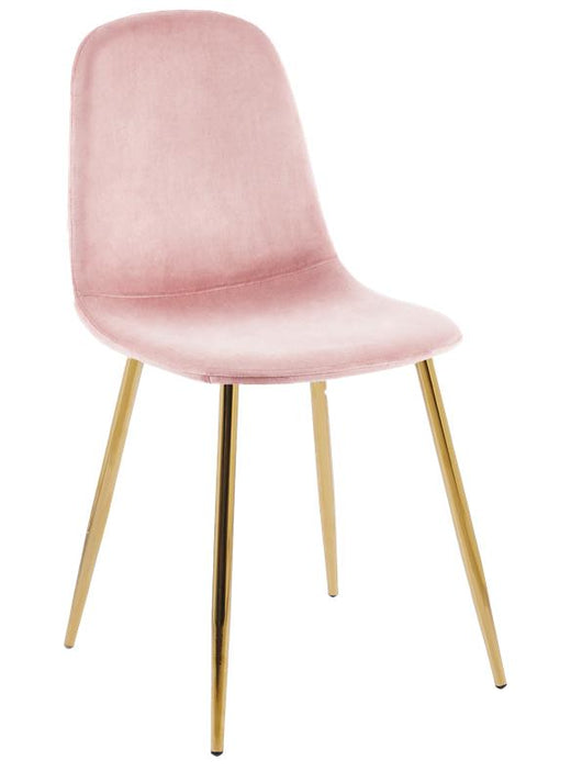 SEDIA IN VELLUTO ROSA CON PIEDI IN METALLO COLOR ORO MISURE: 42X53,5X86,5/47 CM