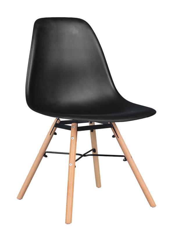 SEDIA CON SEDUTA IN PLASTICA NERA E PIEDI IN LEGNO MISURE: 46X53X82/46CM