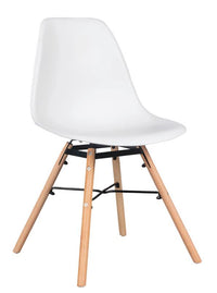 SEDIA CON SEDUTA IN PLASTICA BIANCA E PIEDI IN LEGNO MISURE: 46X53X82/46 CM