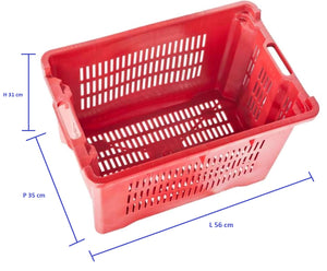 Cassetta Cesta Forata per Raccolta Olive, 56x35x31 cm max 25 kg, Agricola 40 Litri Impilabile Manici Rinforzati NUMERO ARTICOLI: 5 PZ