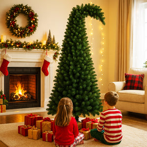 Albero di Natale Verde Punta Ricurva 210cm Artificiale 1100 Punte Pvc Ignifugo