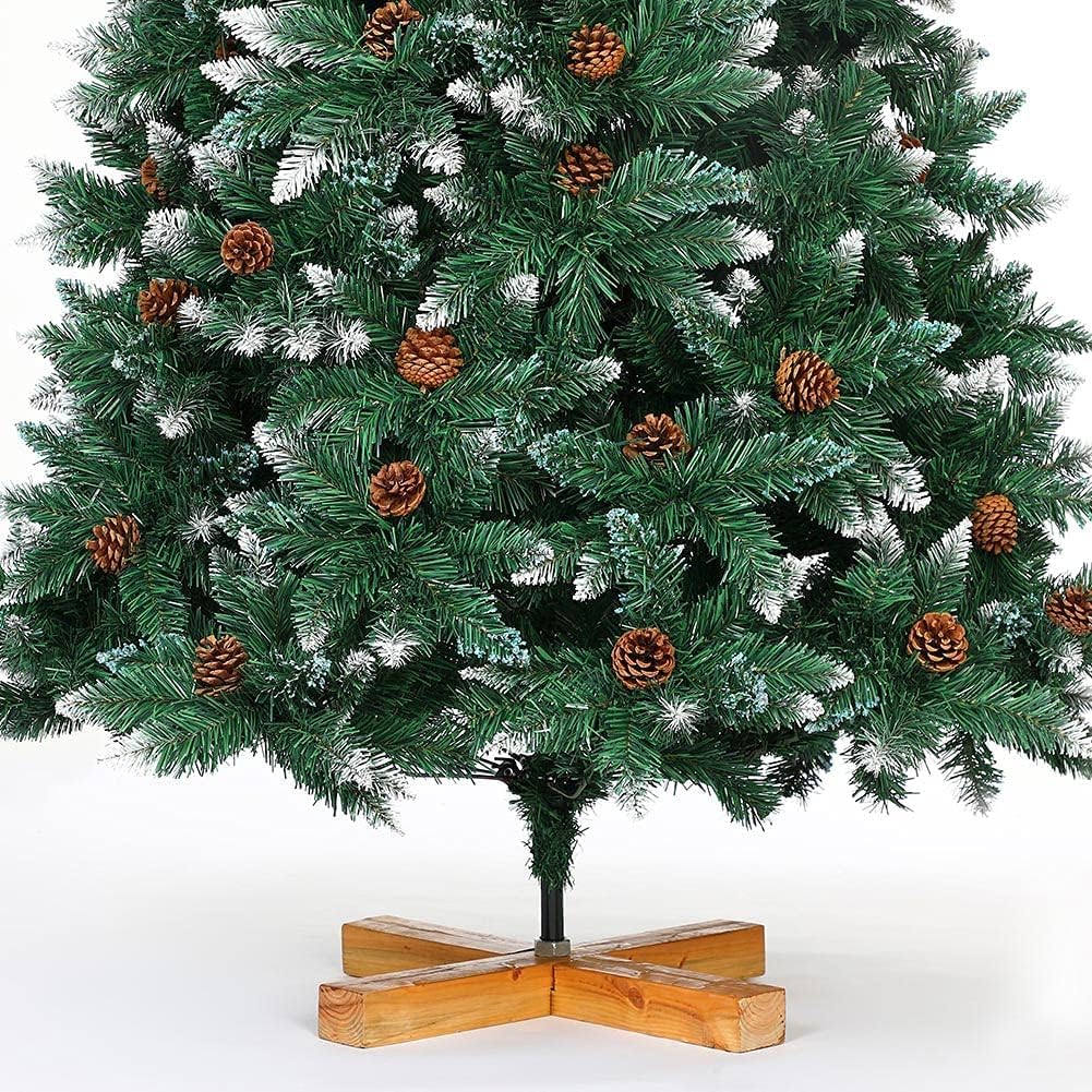 Albero di Natale Innevato 210cm Folto con Pigne 1178 Rami Base Legno Massello