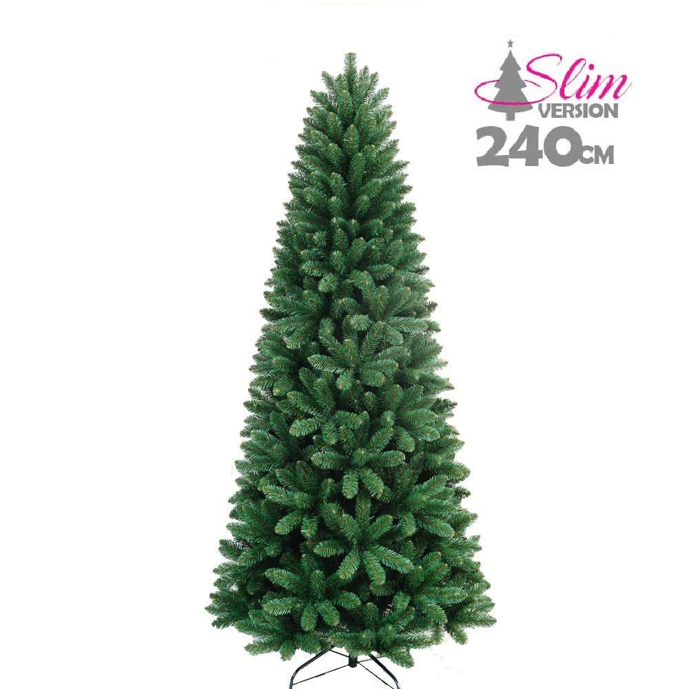 Albero di Natale Slim Pino Verde 240cm Artificiale 1125 Rami Pvc Ignifugo Salvaspazio