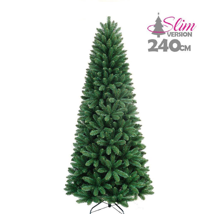 Albero di Natale Slim Pino Verde 240cm Artificiale 1125 Rami Pvc Ignifugo Salvaspazio