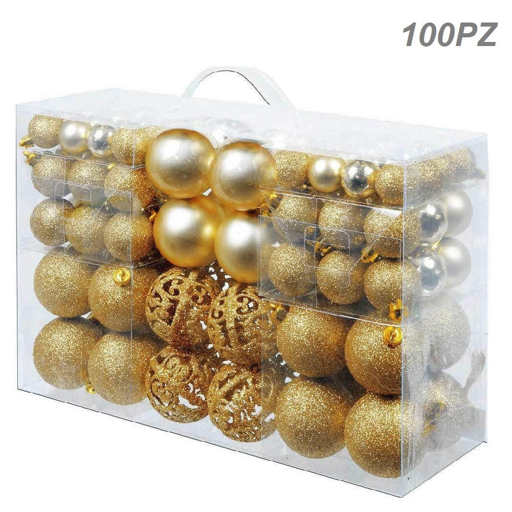 Confezione 100 Palline Natale 3 4 6 cm Oro Addobbi Albero Interne Esterne
