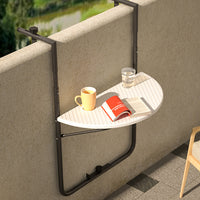 Tavolino Balcone Pieghevole Metallo e Polyrattan 2 Porta Bicchieri Regolabile Bianco