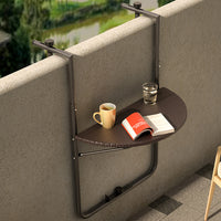 Tavolino Balcone Pieghevole Metallo e Polyrattan 2 Porta Bicchieri Regolabile Marrone