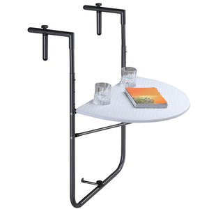 Tavolino Balcone Pieghevole Metallo e Polyrattan 2 Porta Bicchieri Regolabile Bianco