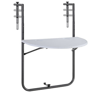 Tavolino Balcone Pieghevole Metallo e Polyrattan 2 Porta Bicchieri Regolabile Bianco