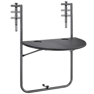 Tavolino Balcone Pieghevole Metallo e Polyrattan 2 Porta Bicchieri Regolabile Nero