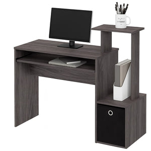 Scrivania con Cassetto in Tessuto Tavolo Porta PC Computer con Mensola Grigio