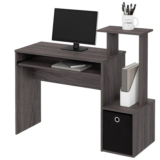 Scrivania con Cassetto in Tessuto Tavolo Porta PC Computer con Mensola Grigio