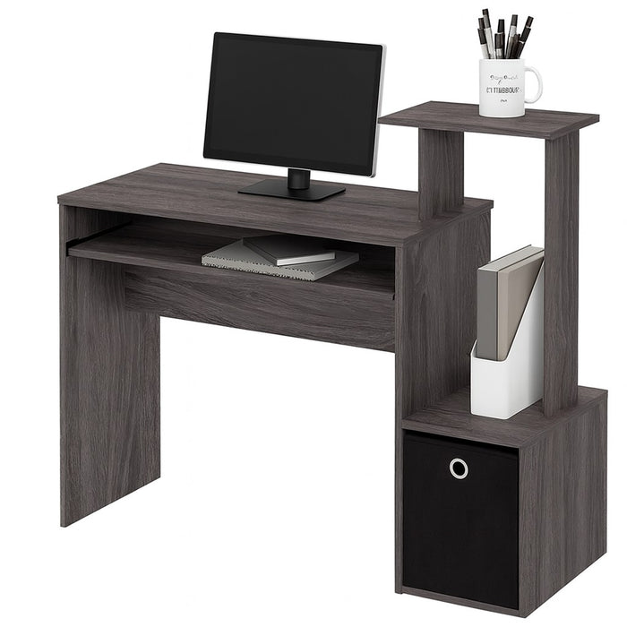 Scrivania con Cassetto in Tessuto Tavolo Porta PC Computer con Mensola Grigio