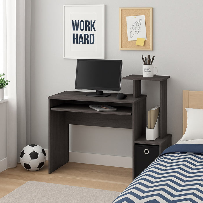 Scrivania con Cassetto in Tessuto Tavolo Porta PC Computer con Mensola Grigio