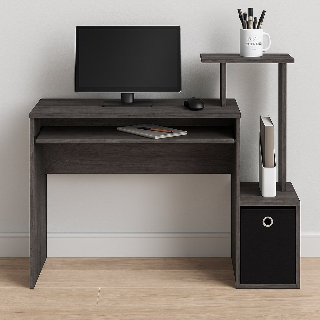 Scrivania con Cassetto in Tessuto Tavolo Porta PC Computer con Mensola Grigio