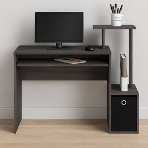 Scrivania con Cassetto in Tessuto Tavolo Porta PC Computer con Mensola Grigio