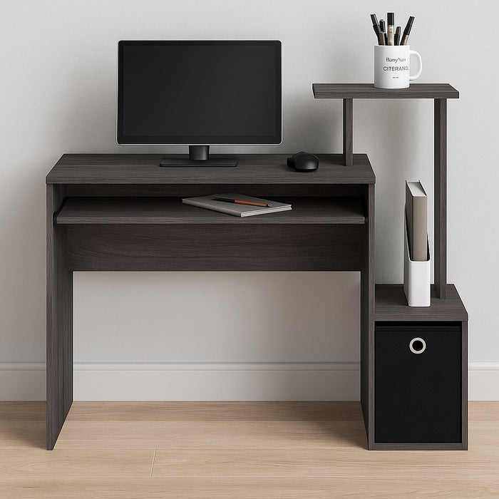 Scrivania con Cassetto in Tessuto Tavolo Porta PC Computer con Mensola Grigio