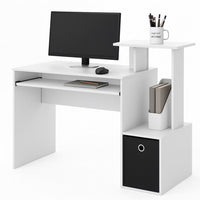 Scrivania con Cassetto in Tessuto Tavolo Porta PC Computer con Mensola Bianco