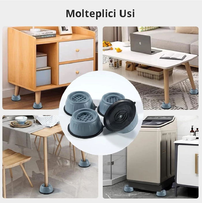 Set 4 Piedini Antivibrazione in Gomma per Lavatrice Frigorifero Supporti Universali Anti-Scivolo