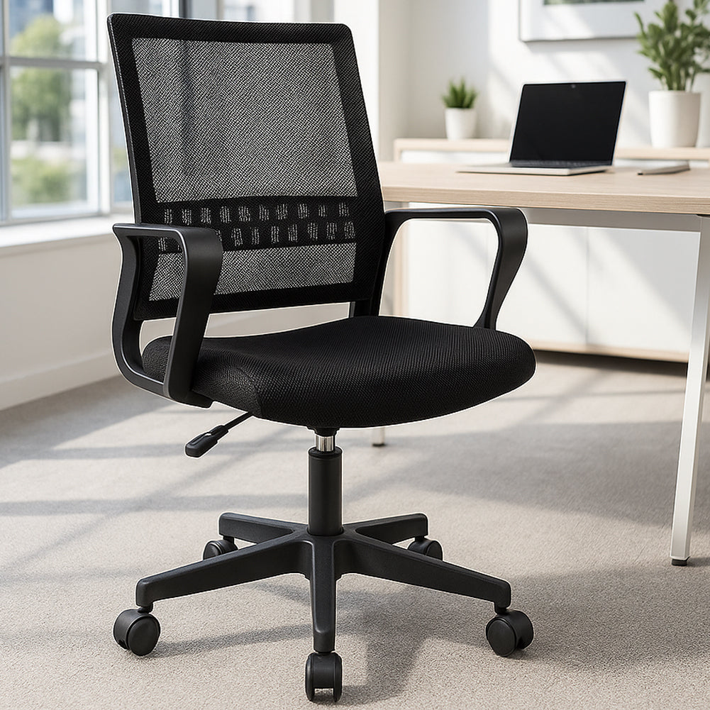 Sedia da Scrivania Ergonomica con 5ruote Piroettanti Rete Traspirante Casa Ufficio Nero