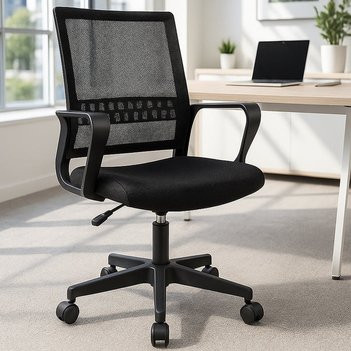 Sedia da Scrivania Ergonomica con 5ruote Piroettanti Rete Traspirante Casa Ufficio Nero
