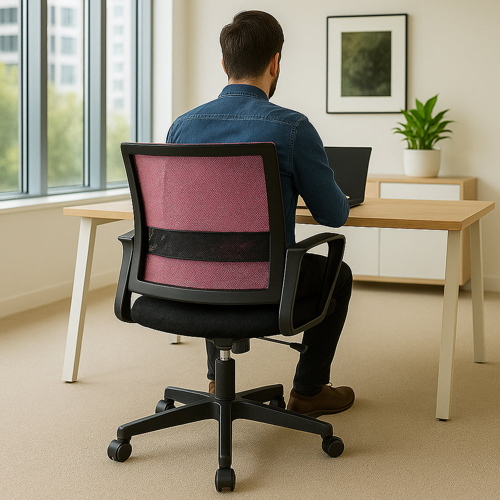 Sedia da Scrivania Ergonomica con 5ruote Piroettanti Rete Traspirante Casa Ufficio Nero Rosa
