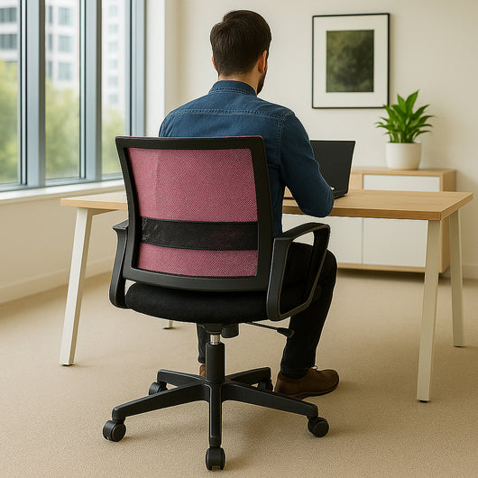 Sedia da Scrivania Ergonomica con 5ruote Piroettanti Rete Traspirante Casa Ufficio Nero Rosa
