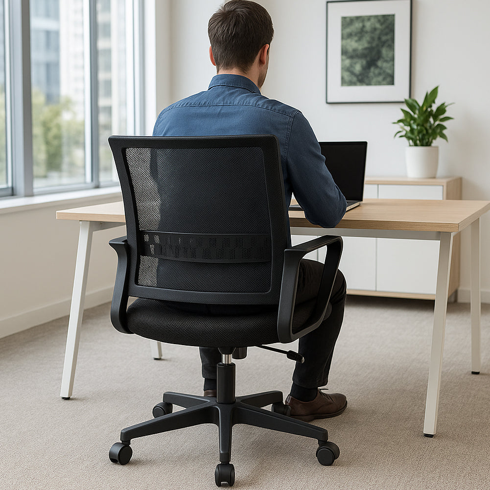 Sedia da Scrivania Ergonomica con 5ruote Piroettanti Rete Traspirante Casa Ufficio Nero