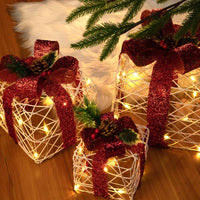 Set 3 Pacchi Regalo Natale Luminosi Bianco Rosso LED Decorazione Interno Esterno
