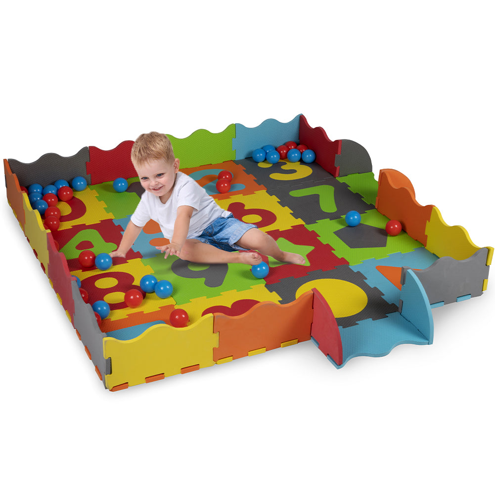 Tappeto Puzzle 3 in 1 in Gommapiuma per Bambini con 40 Palline e Custodia