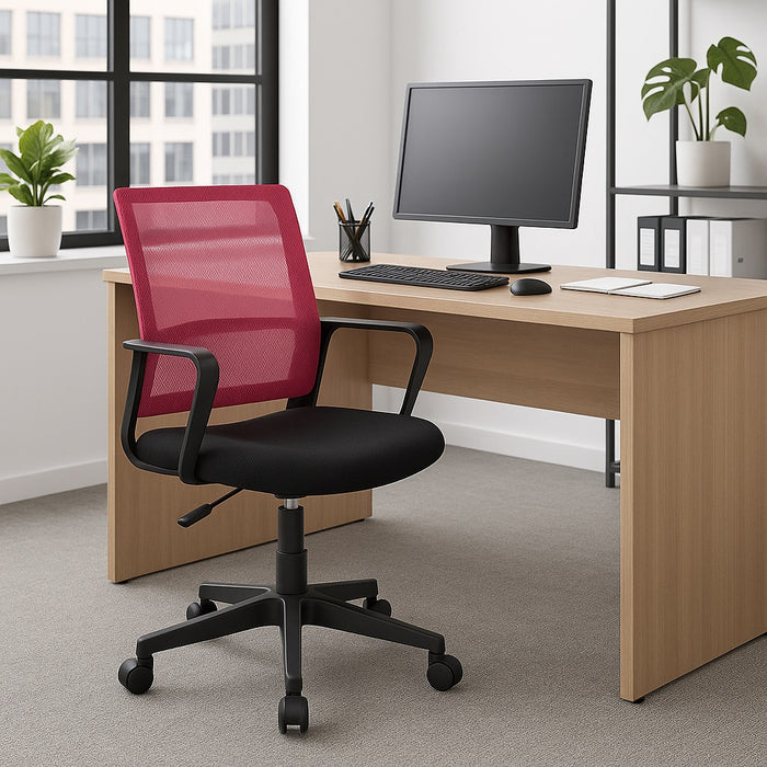 Sedia da Scrivania Ergonomica con 5ruote Piroettanti Rete Traspirante Casa Ufficio Nero Rosa