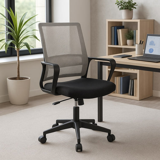 Sedia da Scrivania Ergonomica con 5ruote Piroettanti Rete Traspirante Casa Ufficio Nero Grigio