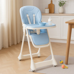 Seggiolone Pappa Bimbo 0-36 Mesi Pieghevole Salvaspazio Regolabile Celeste