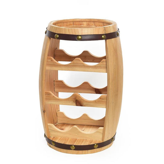 CANTINETTA IN LEGNO A FORMA DI BOTTE CAPIENZA 8 BOTTIGLIE DA ARREDO COLOR LEGNO RIFINITURE MARRONI - 29 X 34 X H.49 CM VERTICALE