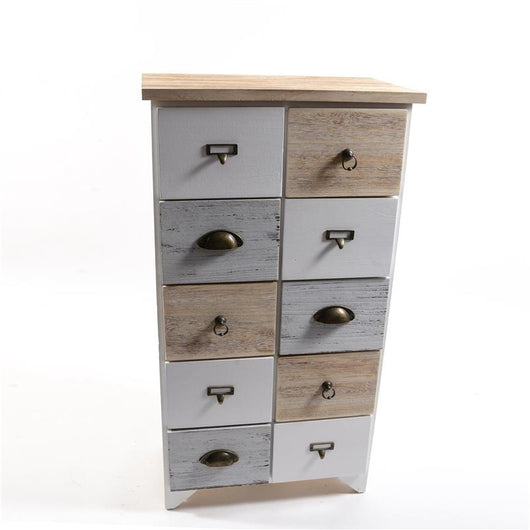 MOBILE DA ARREDO IN LEGNO E 10 CASSETTI COLORATI DI DESIGN CON MANIGLIE DI VARIO STILE DIMENSIONI 48 X 28 X H.88 CM