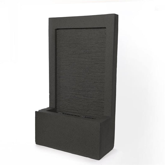 FONTANA DA ESTERNO CASCATA VERTICALE CON RACCOLTA ACQUA IN CEMENTO COLOR NERO LUCI EFFETO  CON POMPA INTEGRATA DECORAZIONE DA GIARDINO DI DESIGN