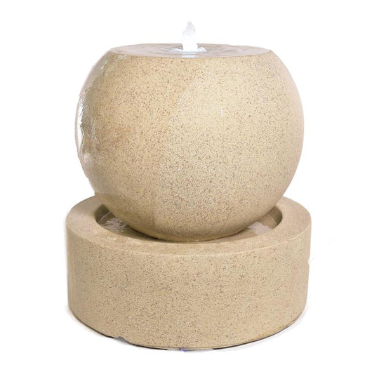 FONTANA DA ESTERNO FORMA SFERICA SU BASE TONDA CON LUCI EFFETO IN CEMENTO COLORE BIANCO CON POMPA INTEGRATA DECORAZIONE DA GIARDINO DI DESIGN- Ø 50.5 X H.50 CM
