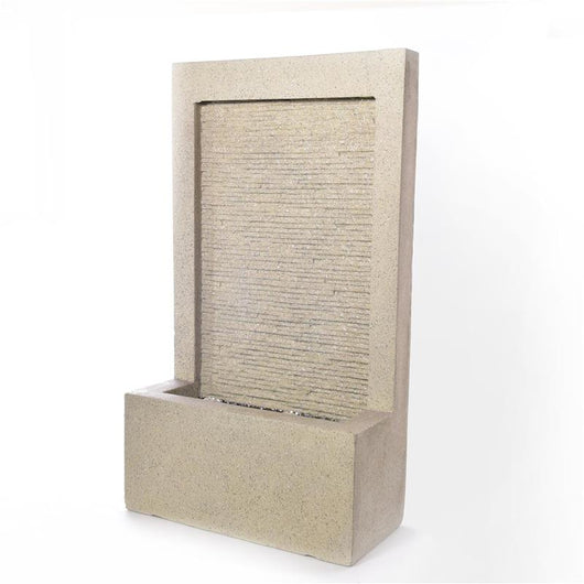 FONTANA DA ESTERNO CASCATA VERTICALE CON RACCOLTA ACQUA IN CEMENTO COLOR BIANCO LUCI EFFETO  CON POMPA INTEGRATA DECORAZIONE DA GIARDINO DI DESIGN