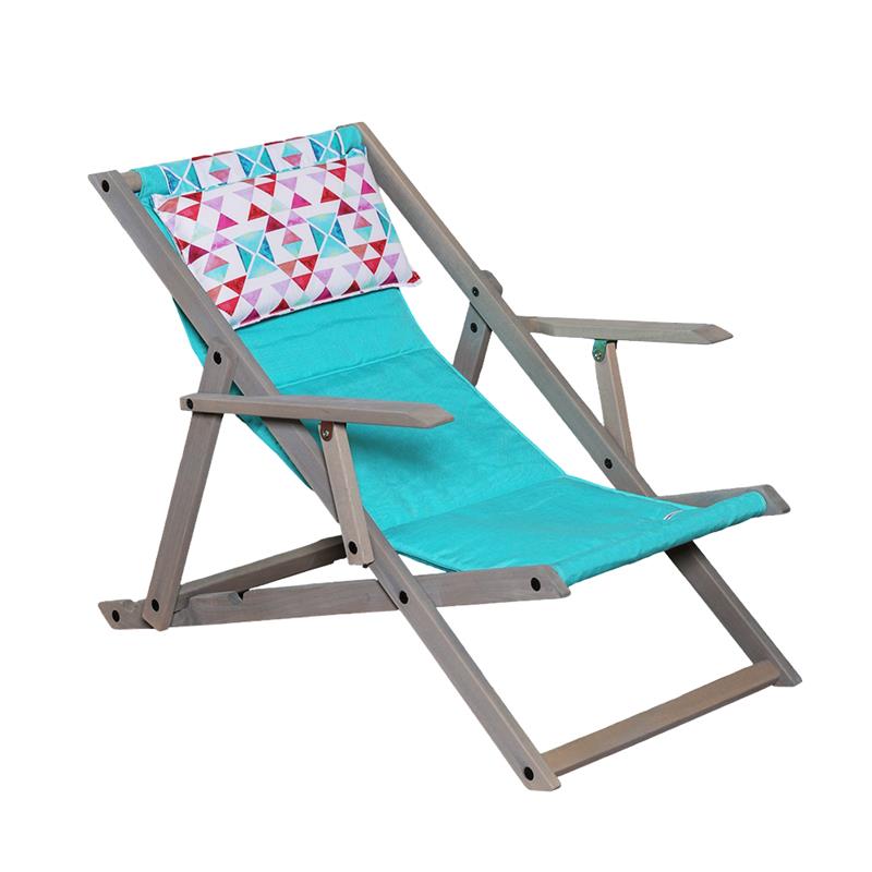 POLTRONA SDRAIO RELAX ZANZIBAR CELESTE + TRIANGOLI  COLORATI 3 POSIZIONI CON BRACCIOLO - STRUTTURA IN FAGGIO