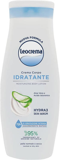 LEOCREMA CREMA CORPO IDRATANTE ASSORBIMENTO RAPIDO 95% INGREDIENTI DI ORIGINE NATURALE CON ALOE VERA E ACIDO IALURONICO 400 ML