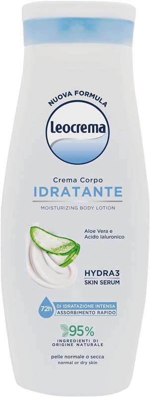 LEOCREMA CREMA CORPO IDRATANTE ASSORBIMENTO RAPIDO 95% INGREDIENTI DI ORIGINE NATURALE CON ALOE VERA E ACIDO IALURONICO 400 ML