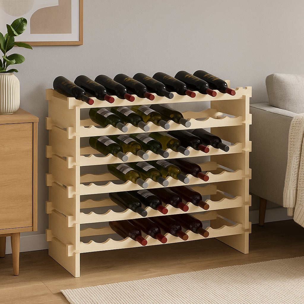 Porta Bottiglie Cantinetta Legno di Pino 6Piani 48 Scomparti 90x30 H81cm Casa Bar