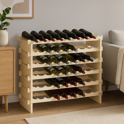 Porta Bottiglie Cantinetta Legno di Pino 6Piani 48 Scomparti 90x30 H81cm Casa Bar