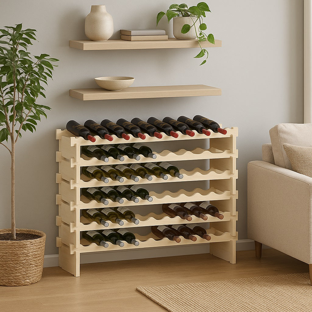 Porta Bottiglie Cantinetta Legno di Pino 6Piani 60 Scomparti 110x30 H80cm Casa Bar