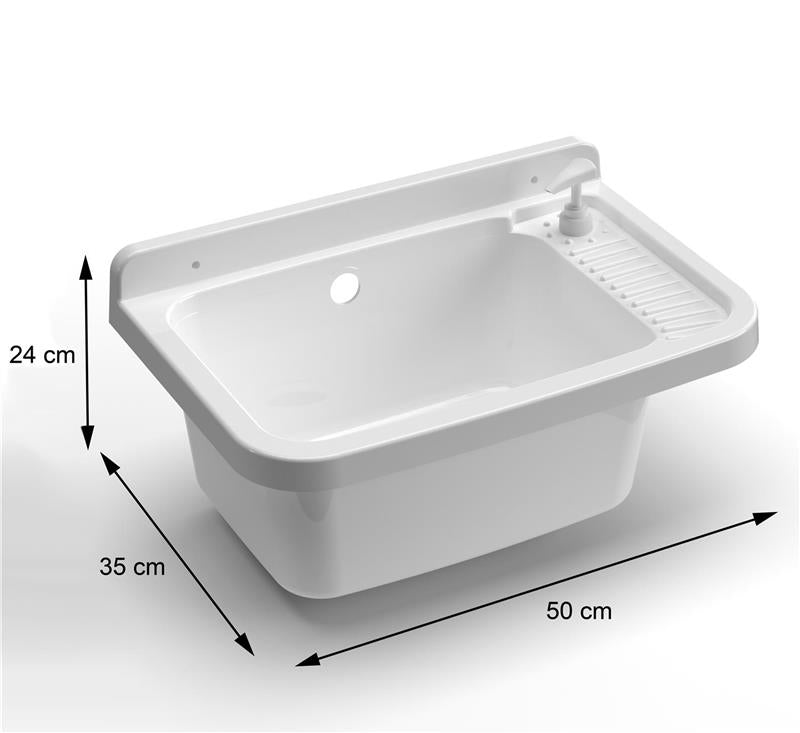 LAVANDINO PILOZZO A MURO CON DIPENSER SI PRESTA ALL’UTILIZZO SIA IN AMBIENTI INTERNI CHE ESTERNI 50X35X24 CM