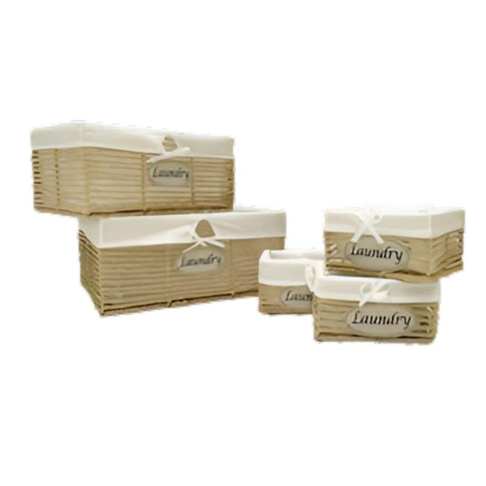 SET 5 CESTE PORTA BIANCHERIA IN VIMINI RETTANGOLARI CON SCRITTA DIMENSIONI 44X31X20 CM - 40X27X18 CM - X3 22X16X11 CM