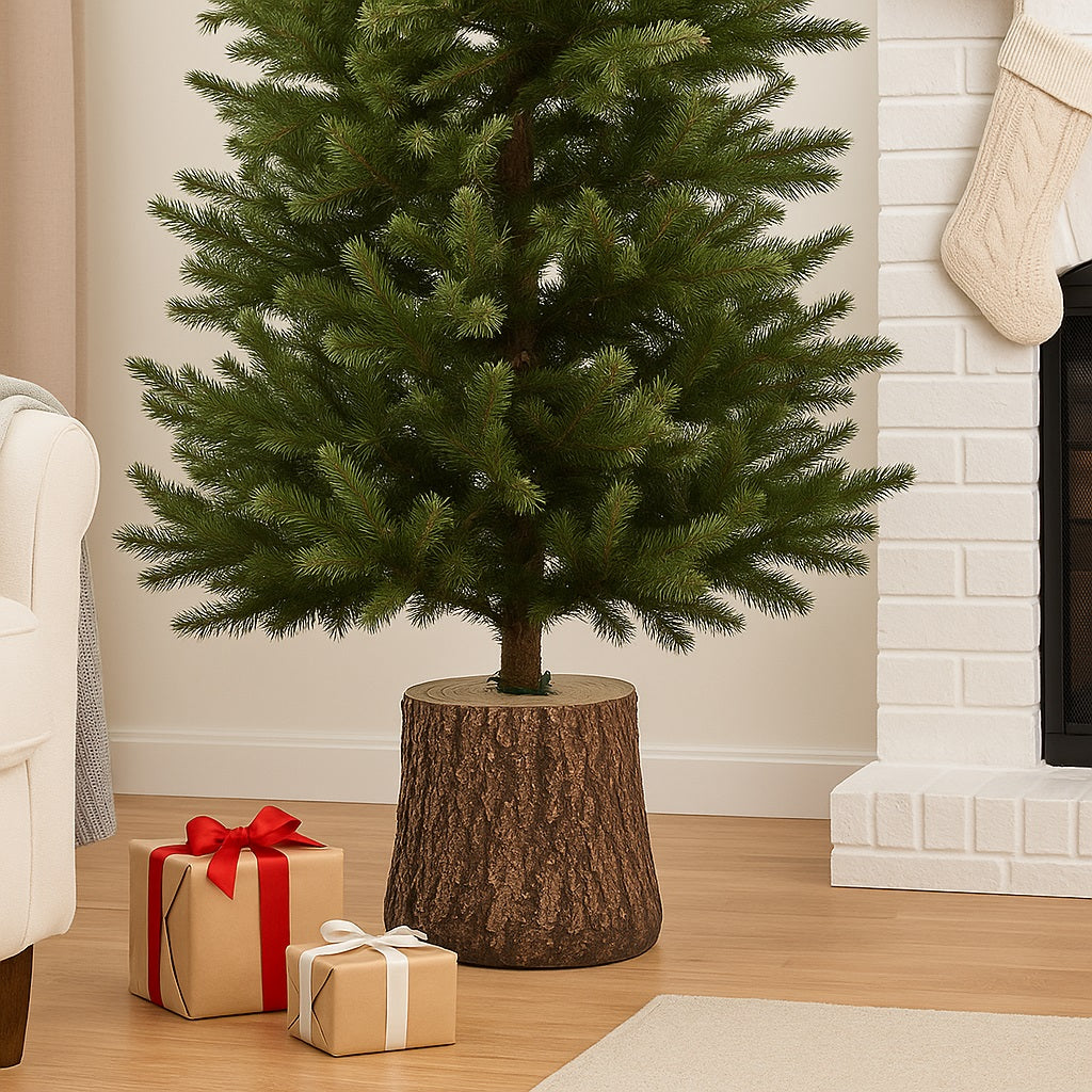 Base Supporto Albero di Natale Tronco Universale Resina Ferro Marrone H 41 cm