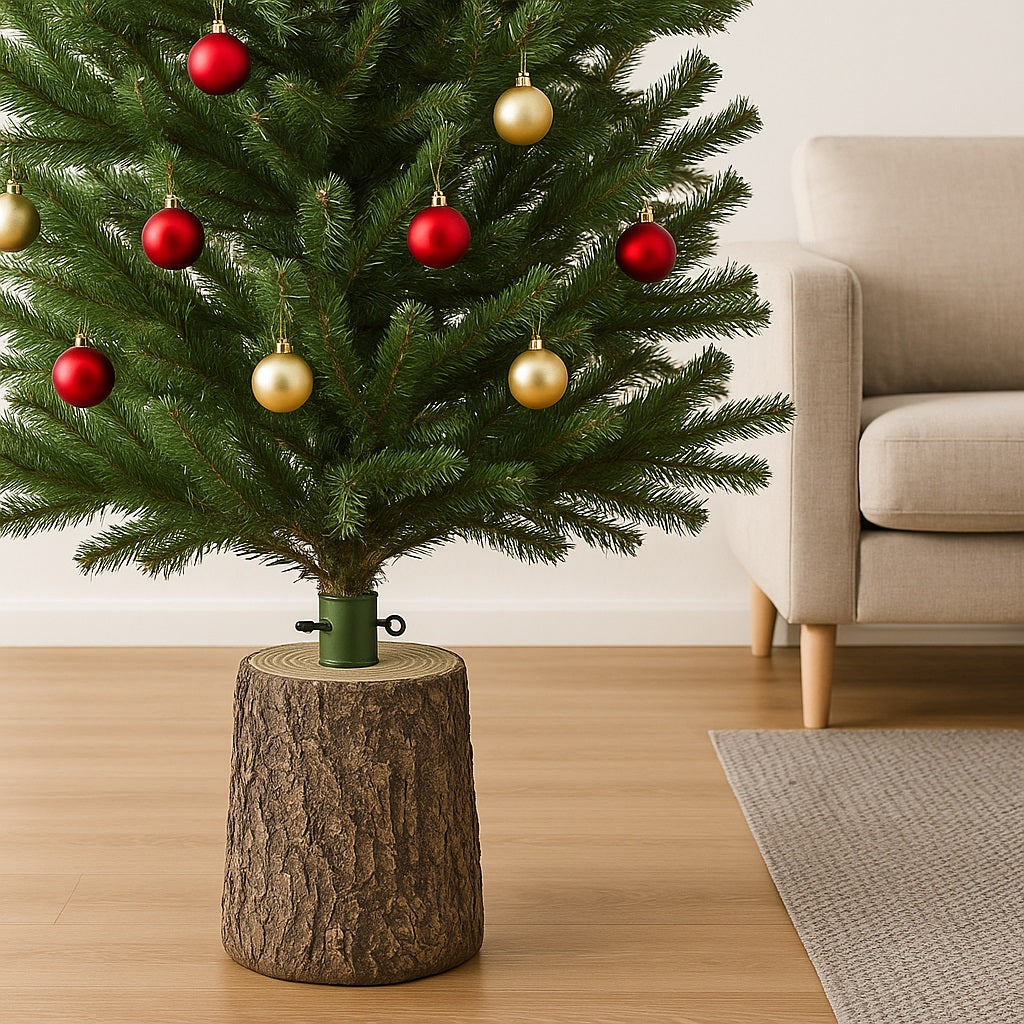 Base Supporto Albero di Natale Tronco Universale Resina Ferro Marrone H 46 cm