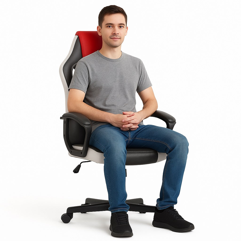 Sedia Gaming Ufficio Poltrona Scrivania Ergonomica Regolabile Girevole Rosso Grigio Nero