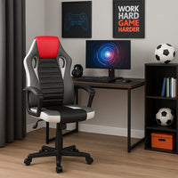 Sedia Gaming Ufficio Poltrona Scrivania Ergonomica Regolabile Girevole Rosso Grigio Nero